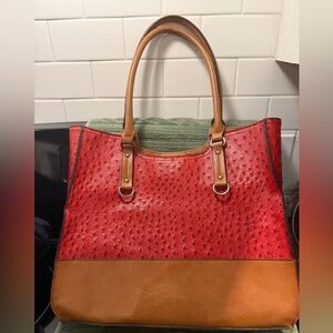 EUC Chic Red and Tan Oversized Women's Tote Bag/Purse/Travel Bag
